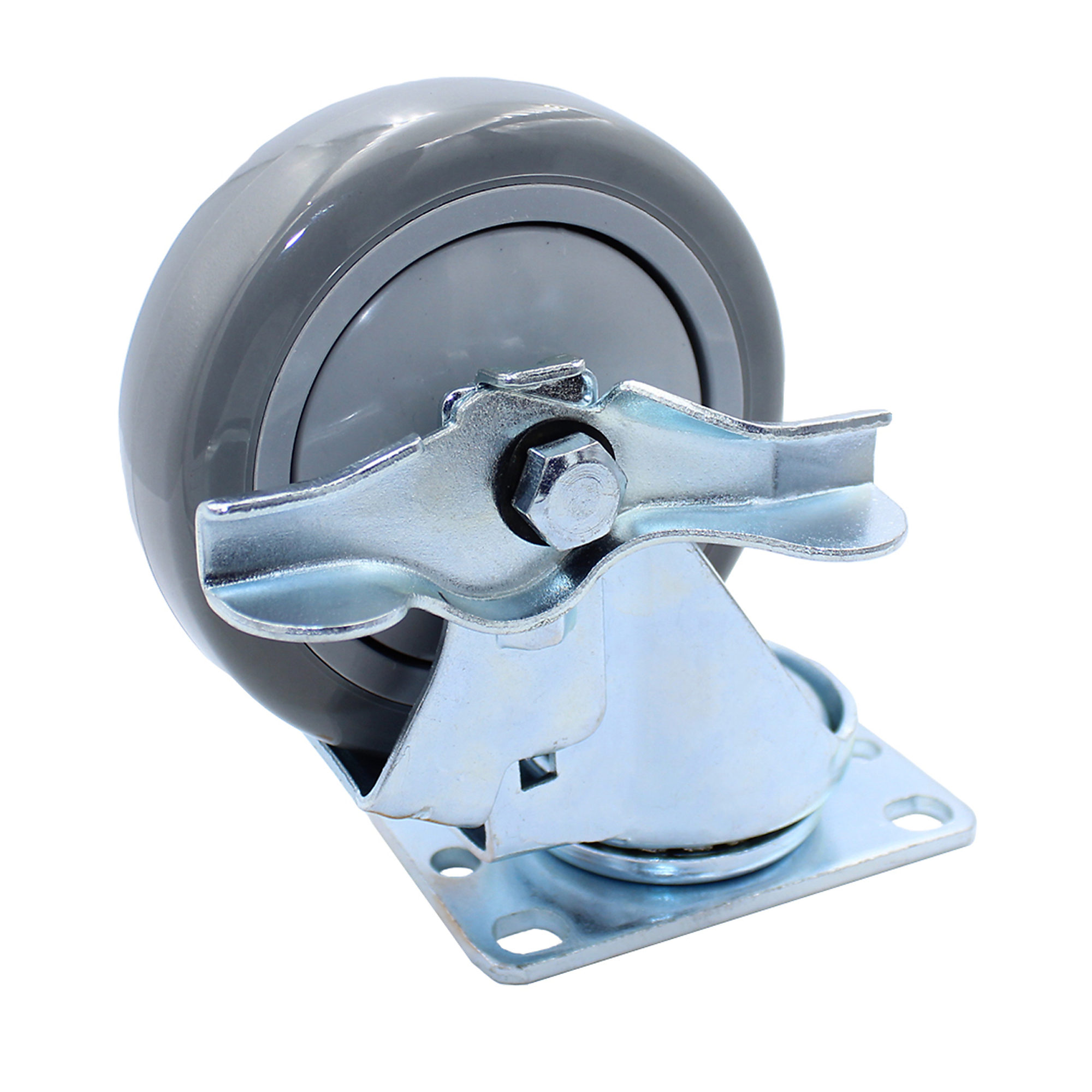 Snap-Loc Industrial Strength Polyurethane Swivel-Brake Caster - 4in. Diameter, 375-Lb. Capacity, Zinc Plated, Model# SLAC4SBP